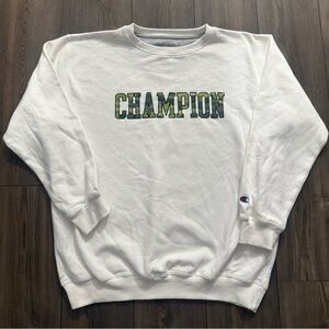 Champion White Crewneck Sweatshirt Camo Logo Men’s 1XL Reverse Weave Style